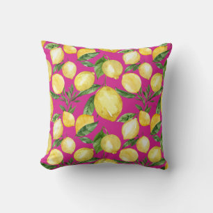 Lemons seamless pattern on magenta background cushion