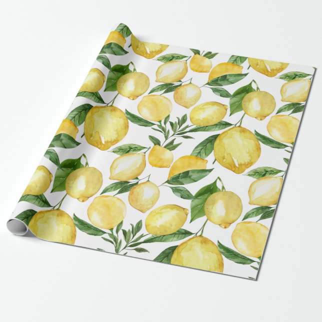 Lemons seamless pattern on transparent background wrapping paper (Unrolled)