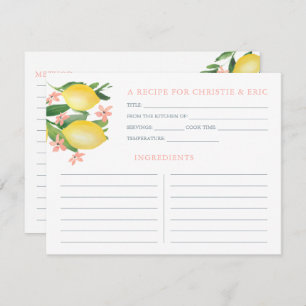 Lemons Soft Pink Text Flowers Shower Recipe Card