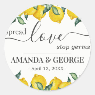 Lemons spread love Wedding Favour Sanitising Classic Round Sticker