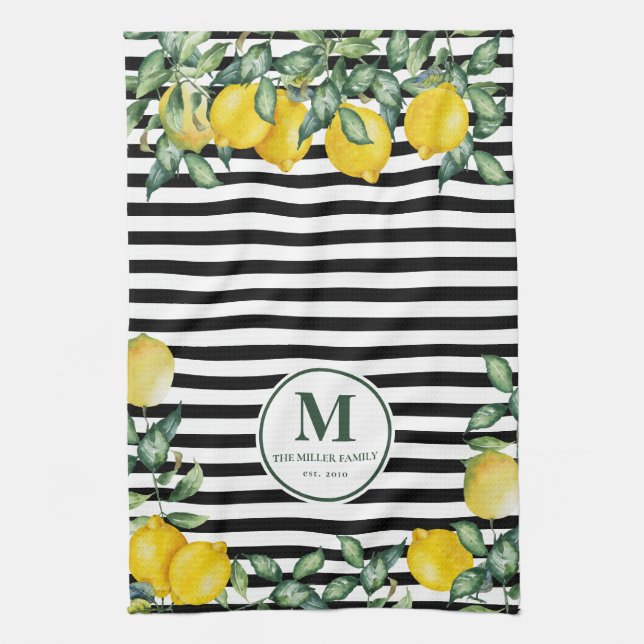 Lemons striped Family Kitchen Custom Tea Towel (Vertical)