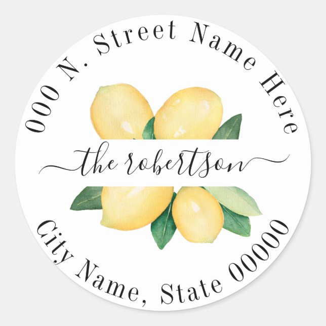 Lemons Summer Return Address Classic Round Sticker (Front)