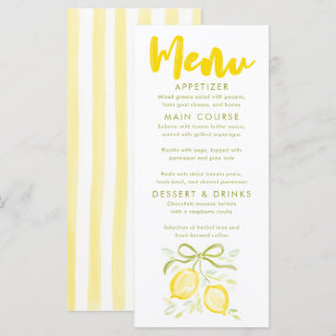 Lemons Themed Baby Shower Menu Cards