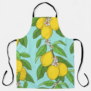 Lemons, Vibrant Blue Background Seamless. Apron