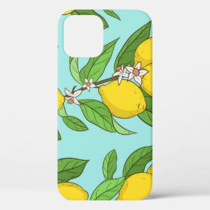 Lemons, Vibrant Blue Background Seamless. iPhone 12 Case