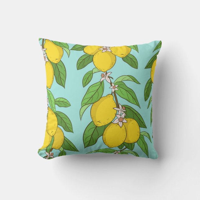 Lemons, Vibrant Blue Background Seamless. Cushion (Front)