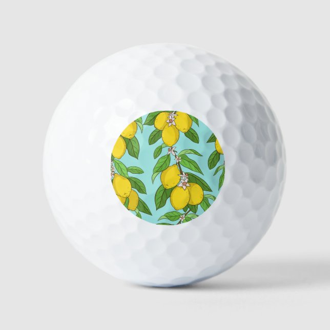 Lemons, Vibrant Blue Background Seamless. Golf Balls (Front)