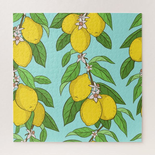 Lemons, Vibrant Blue Background Seamless. Jigsaw Puzzle (Vertical)