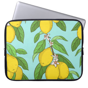 Lemons, Vibrant Blue Background Seamless. Laptop Sleeve