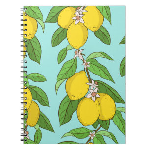 Lemons, Vibrant Blue Background Seamless. Notebook