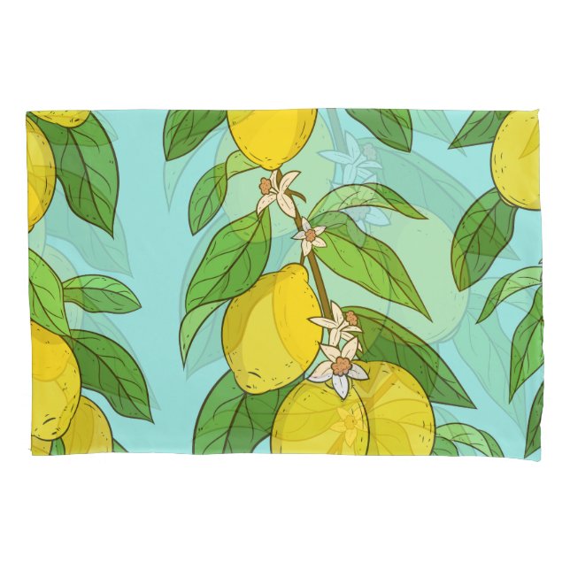 Lemons, Vibrant Blue Background Seamless. Pillowcase (Front)