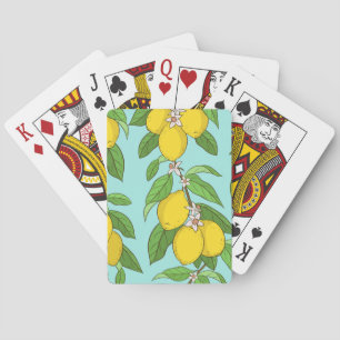 Lemons, Vibrant Blue Background Seamless. Playing Cards