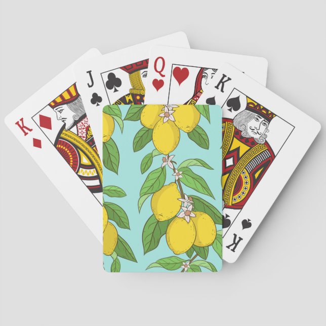 Lemons, Vibrant Blue Background Seamless. Playing Cards (Back)