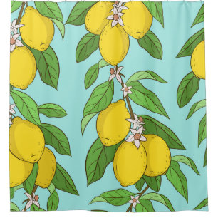 Lemons, Vibrant Blue Background Seamless. Shower Curtain
