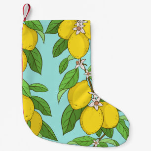 Lemons, Vibrant Blue Background Seamless. Small Christmas Stocking