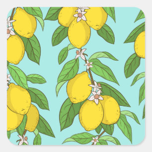 Lemons, Vibrant Blue Background Seamless. Square Sticker
