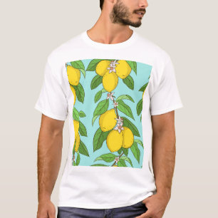 Lemons, Vibrant Blue Background Seamless. T-Shirt