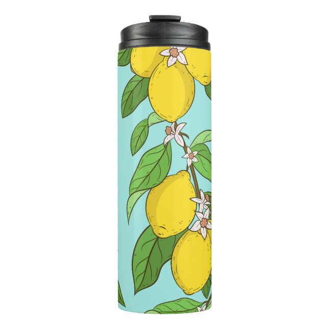 Lemons, Vibrant Blue Background Seamless. Thermal Tumbler (Front)