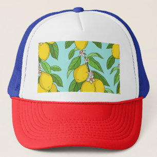 Lemons, Vibrant Blue Background Seamless. Trucker Hat