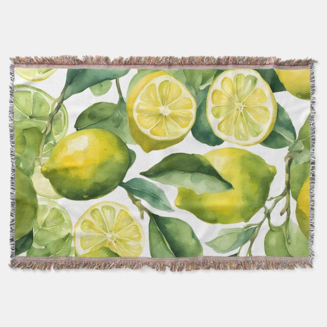 Lemons Watercolor Pattern Design Throw Blanket (Front)