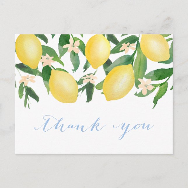 Lemons Watercolor Shower Thank You Postcard (Front)