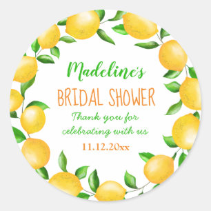 Lemons Watercolor Wreath Bridal Shower Classic Round Sticker