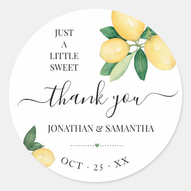 Lemons Wedding Bridal Shower Thank You Classic Round Sticker (Front)
