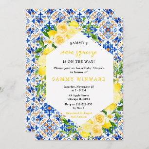 Lemons with Foliage Mediterranean Baby Shower Invitation