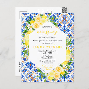 Lemons with Foliage Mediterranean Baby Shower Postcard