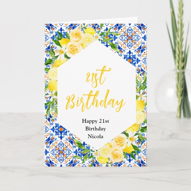 Lemons with Foliage Mediterranean Birthday Card (Front)