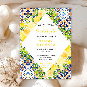 Lemons with Foliage Mediterranean Birthday Party Invitation