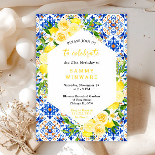 Lemons with Foliage Mediterranean Birthday Party Invitation