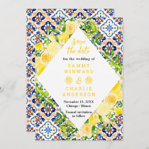 Lemons with Foliage Mediterranean Wedding Save The Date