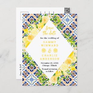 Lemons with Foliage Wedding Save The Date Postcard