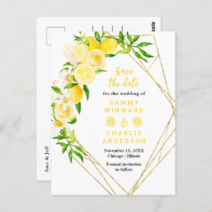 Lemons with Foliage Wedding Save The Date Postcard