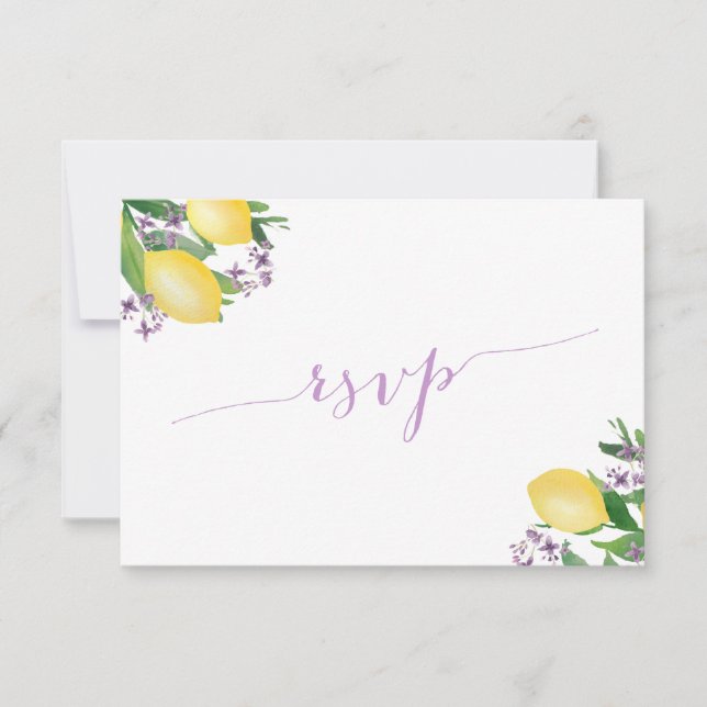 Lemons with Purple Flowers Meal Choice Reply RSVP Card (Front)