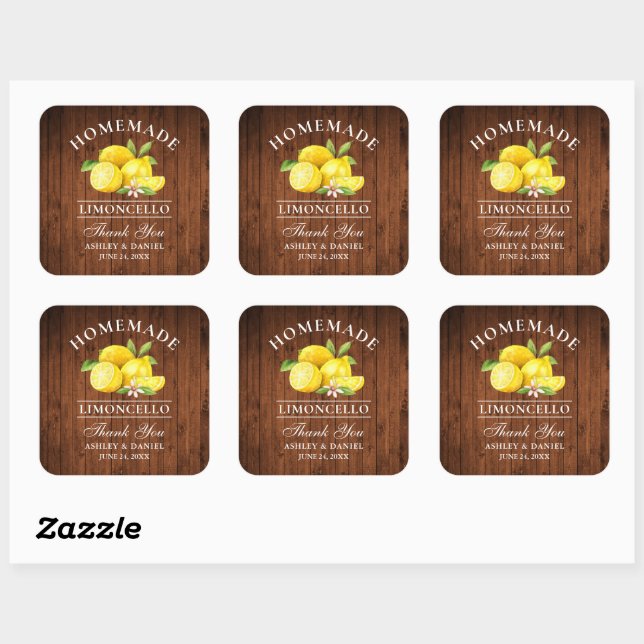 Lemons Wood Wedding Thanks Limoncello Square Sticker (Sheet)