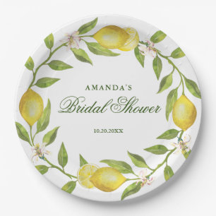 Lemons Wreath & Greenery Bridal Shower Party Paper Plate