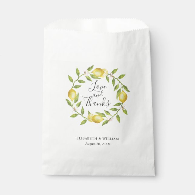 Lemons Wreath & Greenery Love and Thanks Wedding Favour Bag (Front)