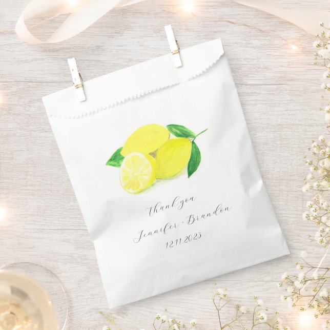 Lemons Yellow Fruit Citrus Watercolor Wedding Favour Bag (Clipped)