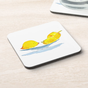 Lemons yellow fruit watercolor coaster