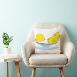 Lemons yellow fruit watercolor cushion
