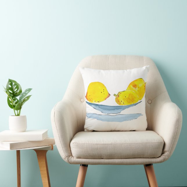 Lemons yellow fruit watercolor cushion (Chair)