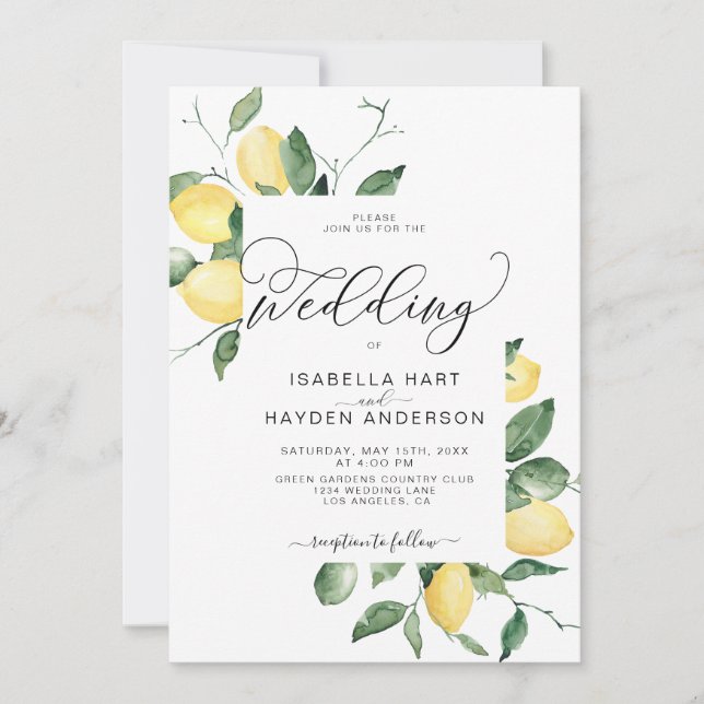 Lemons Yellow Garden Summer Lemons Fruit Wedding Invitation (Front)