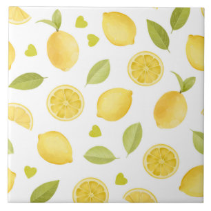 Lemons Yellow Slices Watercolor Design Ceramic Tile