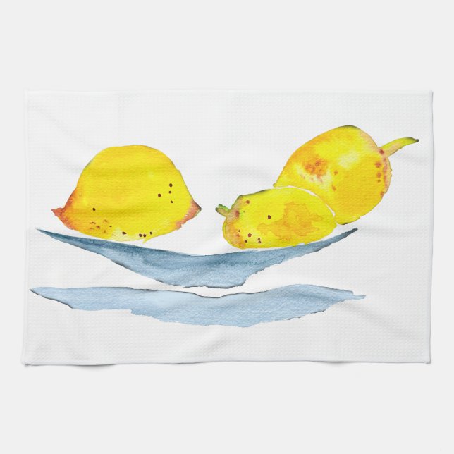Lemons yellow watercolor art tea towel (Horizontal)