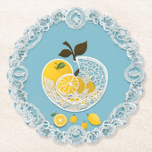 Lemony Blue AI art Paper Coaster