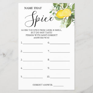 Lemony Name that Spice Bridal shower game card