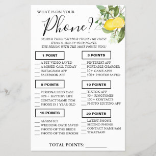 Lemony What is on your phone Shower game card