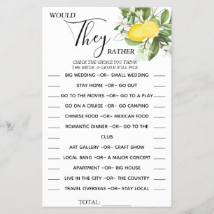 Lemony Would They Rather shower game card